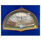 FRAMED VINTAGE HAND FAN 16 1/2X9 1/2