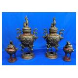 BRONZE ORIENTAL EPERNS W/ FOO DOGS