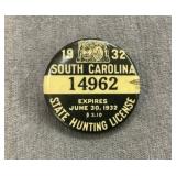1932 SC HUNTING LICENSE