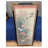 JAPANESE BIRD ART ON CLOTH 22X53