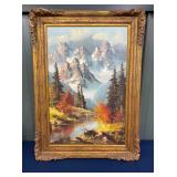 EARLY ART SIGNED OIL ON CANVAS 32X44 1/2