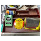 ADV. ITEMS, OLD GOLD WOODEN TRAY