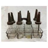 OIL RACK W/ GLASS J RHODES CO. BOTTLES