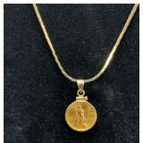 1/10 OZ GOLD $5 EAGLE NECKLACE
