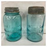 EARLY BLUE ATLAS MASON QT. JARS
