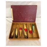 EARLY FISHING LURES W/ BOX 8X5 1/2