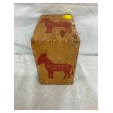 EARLY WOODEN BROWN MULES BOX 7X4 1/2
