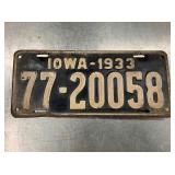 1933 IOWA LIC. TAG