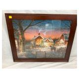 FRAMED SNOWY CHRISTMAS HOUSE 35X29