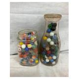 EARLY COLLECTION MARBLES W/MILK BOTTLES