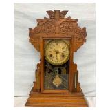OAK MANTEL CLOCK W/ THERM.