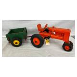 EARLY ALL WOODEN TRACTOR W/ TRAILER