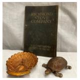 EARLY TURTLE,5"PECOCK, STOVE BOOK