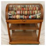 EARLY OAK CURVED GLASS RIBBON CABINET