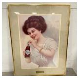 1909 FRAMED COKE CALENDAR W/ GIRL