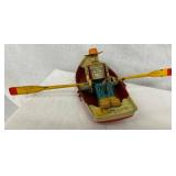 EARLY TIN LITHO KEYWIND ROW BOAT W/ MAN