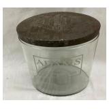 ETCHED GLASS ADAMS CHEWING GUM JAR W/LID