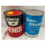 1QT. SINCLAIR TENOL/SNO-GLIDE OIL CANS