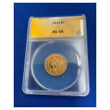 1914 $5 AU55 GOLD INDIAN HEAD