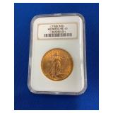 1908 $20 GOLD MS 63 NO MOTTO