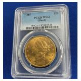1907 $20 PCGS MS61 GOLD LIBERTY HEAD