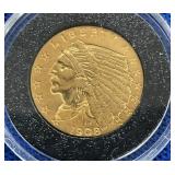 1908 $2 1/2 GOLD INDIAN HEAD