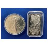 1988 SILVER EAGLE, 1 OZ SUISSE BAR