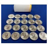 (20) UNC SILVER MAPLE LEAF COINS
