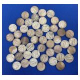 (50) SILVER MERCURY DIMES