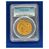 1874 S $20 PCGS MS60 GOLD LIBERTY HEAD