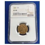 1881 $5 XF40 GOLD LIBERTY HEAD