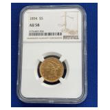 1894 $5 AU58 GOLD LIBERTY HEAD
