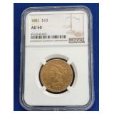1881 $10 AU50 GOLD LIBERTY HEAD