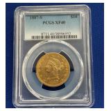1887 S $10 PCGS XF40 GOLD LIBERTY HEAD