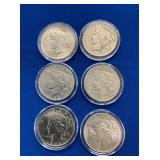 (6) 1922-23 PEACE SILVER DOLLARS