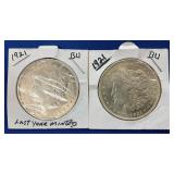(2) 1921 MORGAN SILVER DOLLARS