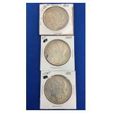 (3) MORGAN SILVER DOLLARS 1888-O, 1889