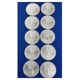 (10) UNC 2002 SILVER AMERICAN EAGLES