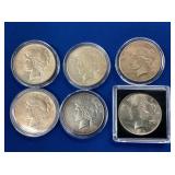 (5) PEACE SILVER DOLLARS