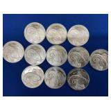 (11) UNC 1 OZ SILVER ROUNDS 2015