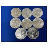 (8) 1987 UNC SILVER AMERICAN EAGLES