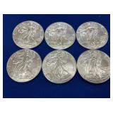 (6) UNC 2019 SILVER AMERICAN EAGLES