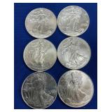 (6) UNC 1999 SILVER AMERICAN EAGLES