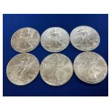 (6) UNC 2000 SILVER AMERICAN EAGLES