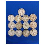 (13) WALKING LIBERTY HALVES 
