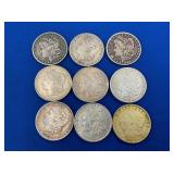 (9) MORGAN SILVER DOLLARS 1883-1921