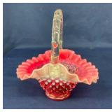 8" FENTON HOBNAIL CRANVERRY BASEKT