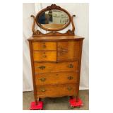OAK SERPENTINE FRONT HIGHBOY CHEST