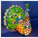 12" STAINED GLASS PEACOCK LAMP
