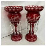 PAIR 14" CUT TO CLEAR LUSTER LAMPS